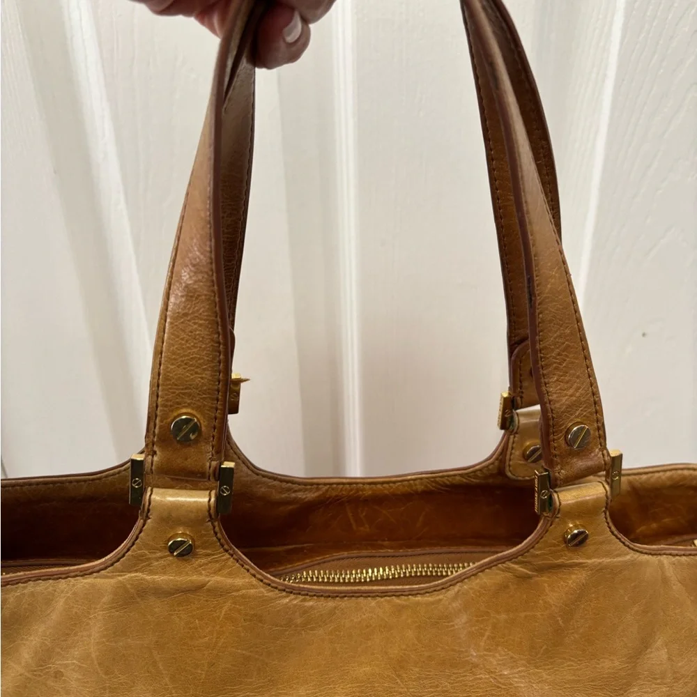 Tory Burch Bombe Glazed Leather Tote in Royal Tan EUC - Picture 15 of 16